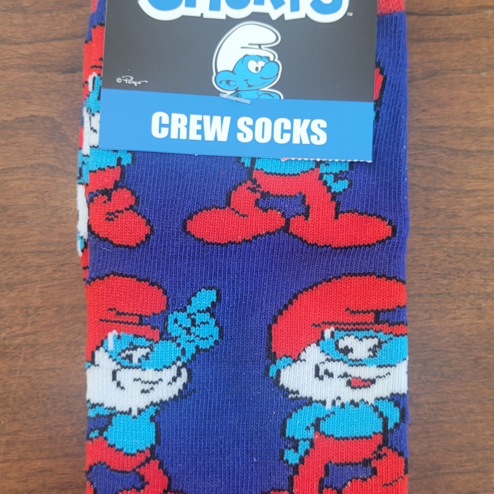 Smurfs!  Casual Blue and Red Crew Socks with Playful Design